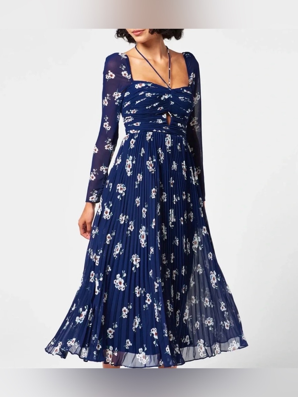 Self-Portrait pansy-print pleated chiffon midi dress sz 0